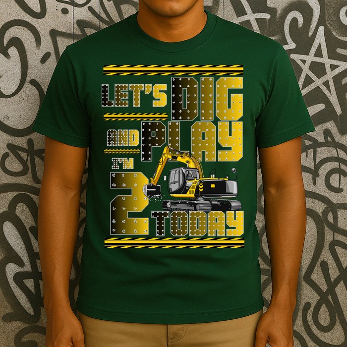 Let's Dig And Play I'm 2 Today 2nd Birthday Party Excavator T-Shirt