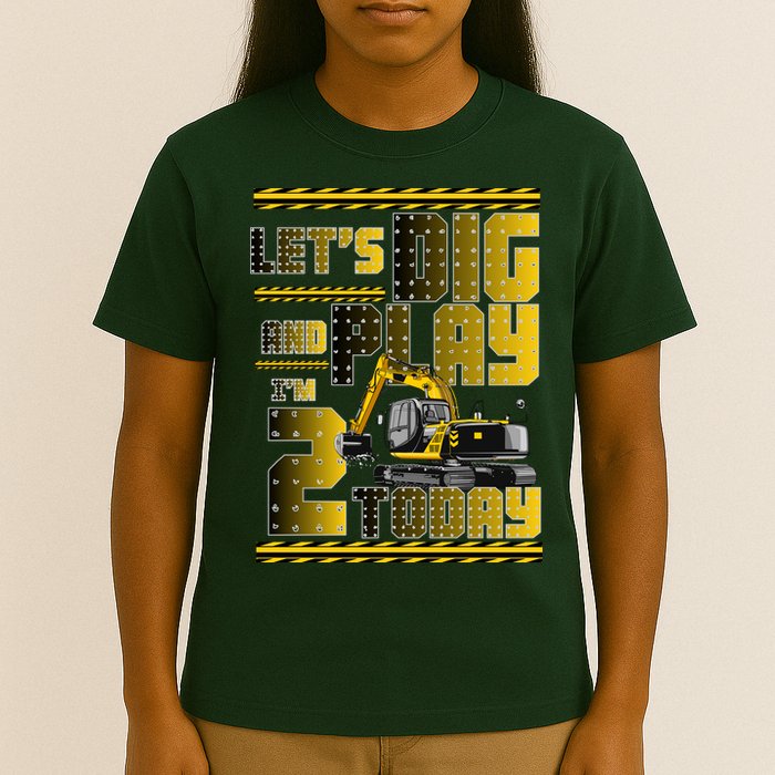 Let's Dig And Play I'm 2 Today 2nd Birthday Party Excavator T-Shirt