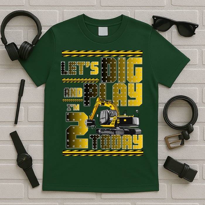 Let's Dig And Play I'm 2 Today 2nd Birthday Party Excavator T-Shirt