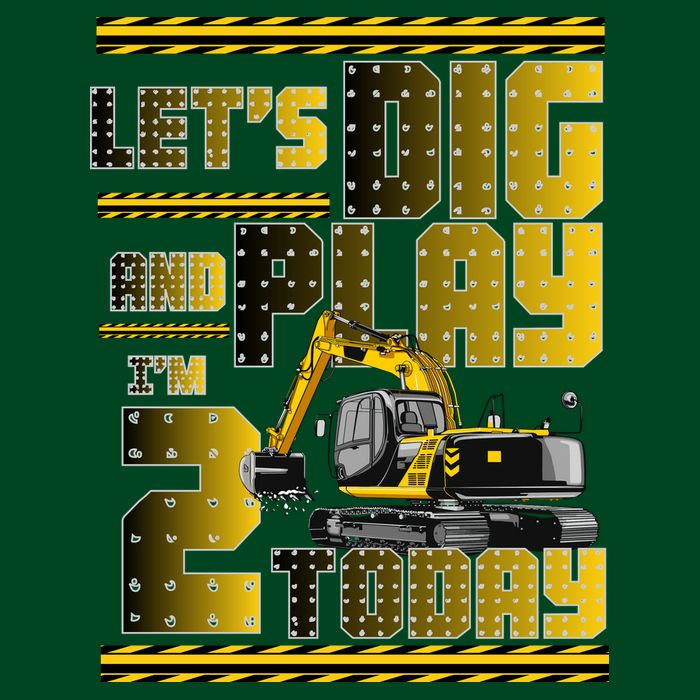 Let's Dig And Play I'm 2 Today 2nd Birthday Party Excavator T-Shirt