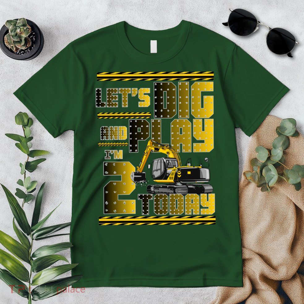 Let's Dig And Play I'm 2 Today 2nd Birthday Party Excavator Premium T-Shirt