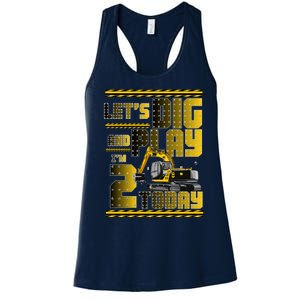 Let's Dig And Play I'm 2 Today 2nd Birthday Party Excavator Women's Racerback Tank