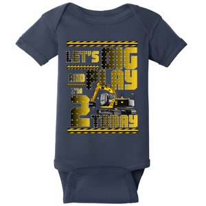 Let's Dig And Play I'm 2 Today 2nd Birthday Party Excavator Baby Bodysuit