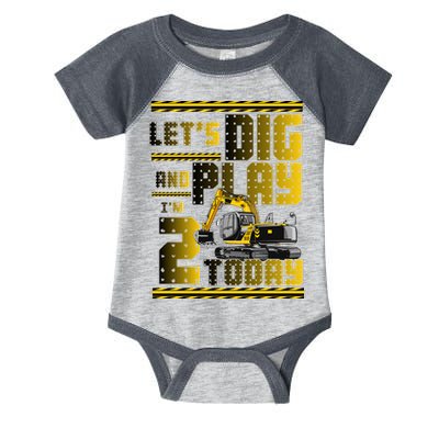 Let's Dig And Play I'm 2 Today 2nd Birthday Party Excavator Infant Baby Jersey Bodysuit