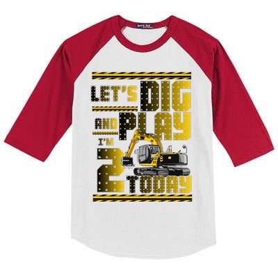 Let's Dig And Play I'm 2 Today 2nd Birthday Party Excavator Kids Colorblock Raglan Jersey