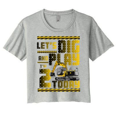 Let's Dig And Play I'm 2 Today 2nd Birthday Party Excavator Women's Crop Top Tee