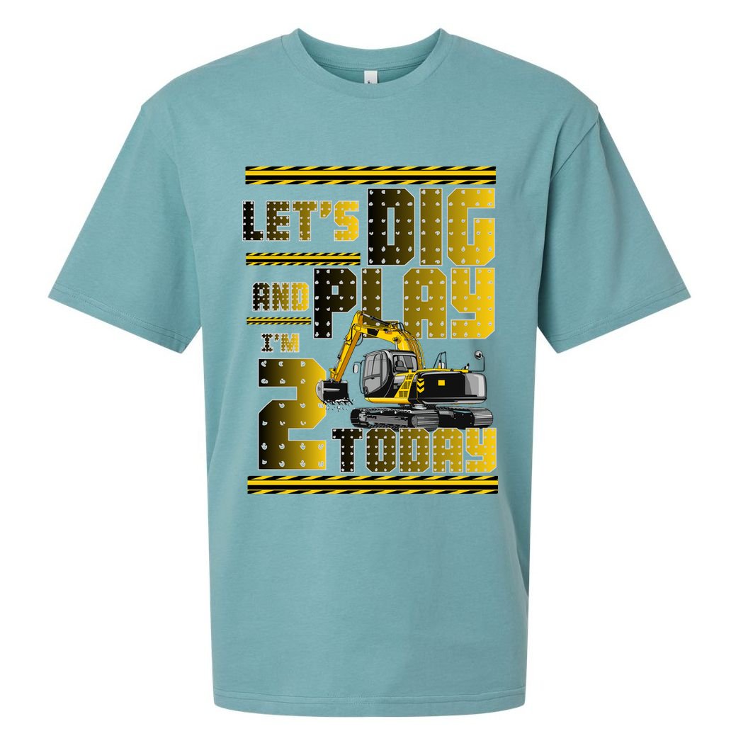 Let's Dig And Play I'm 2 Today 2nd Birthday Party Excavator Sueded Cloud Jersey T-Shirt