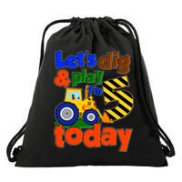 Let's Dig And Play I'm 5 Five Today 5th Birthday Party Excavator Drawstring Bag