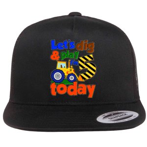 Let's Dig And Play I'm 5 Five Today 5th Birthday Party Excavator Flat Bill Trucker Hat