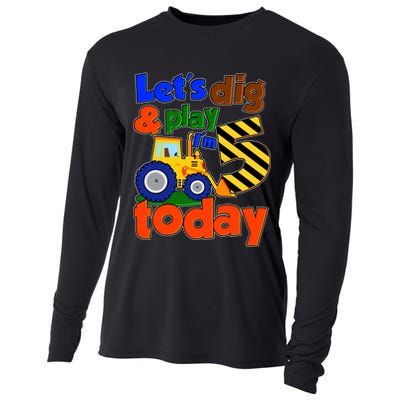 Let's Dig And Play I'm 5 Five Today 5th Birthday Party Excavator Cooling Performance Long Sleeve Crew