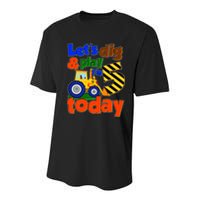 Let's Dig And Play I'm 5 Five Today 5th Birthday Party Excavator Youth Performance Sprint T-Shirt