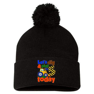 Let's Dig And Play I'm 5 Five Today 5th Birthday Party Excavator Pom Pom 12in Knit Beanie