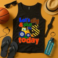 Let's Dig And Play I'm 5 Five Today 5th Birthday Party Excavator Tank Top
