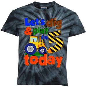 Let's Dig And Play I'm 5 Five Today 5th Birthday Party Excavator Kids Tie-Dye T-Shirt