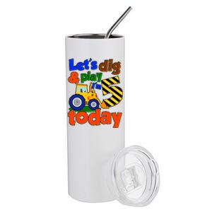 Let's Dig And Play I'm 5 Five Today 5th Birthday Party Excavator Stainless Steel Tumbler