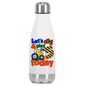 Let's Dig And Play I'm 5 Five Today 5th Birthday Party Excavator Stainless Steel Insulated Water Bottle