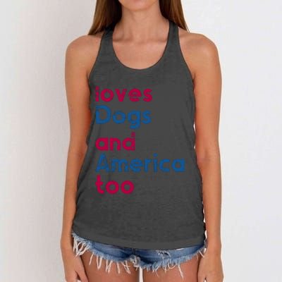 Loves Dogs And America Too Independence Day Women's Knotted Racerback Tank