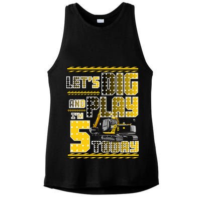 Let's Dig And Play I'm Five 5 Today 5th Birthday Party Excavator Ladies PosiCharge Tri-Blend Wicking Tank