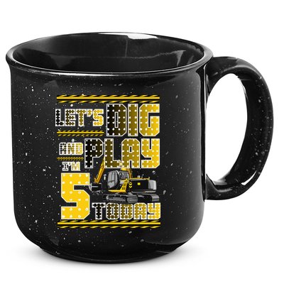 Let's Dig And Play I'm Five 5 Today 5th Birthday Party Excavator 15oz Campfire Ceramic Mug
