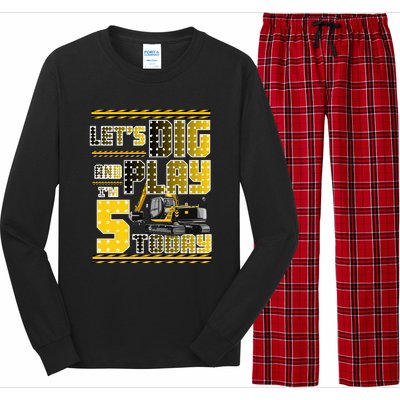 Let's Dig And Play I'm Five 5 Today 5th Birthday Party Excavator Long Sleeve Pajama Set