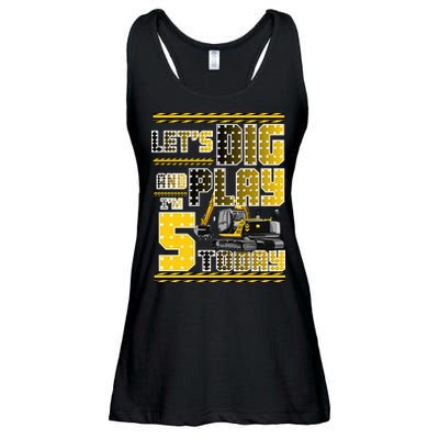 Let's Dig And Play I'm Five 5 Today 5th Birthday Party Excavator Ladies Essential Flowy Tank