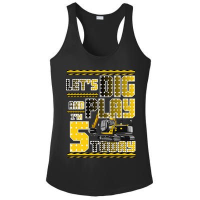 Let's Dig And Play I'm Five 5 Today 5th Birthday Party Excavator Ladies PosiCharge Competitor Racerback Tank