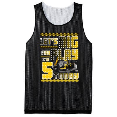 Let's Dig And Play I'm Five 5 Today 5th Birthday Party Excavator Mesh Reversible Basketball Jersey Tank