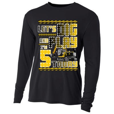 Let's Dig And Play I'm Five 5 Today 5th Birthday Party Excavator Cooling Performance Long Sleeve Crew