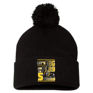 Let's Dig And Play I'm Five 5 Today 5th Birthday Party Excavator Pom Pom 12in Knit Beanie