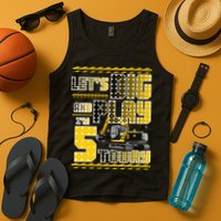Let's Dig And Play I'm Five 5 Today 5th Birthday Party Excavator Tank Top
