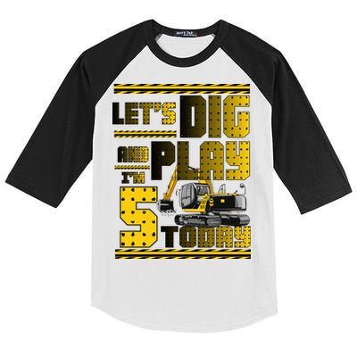 Let's Dig And Play I'm Five 5 Today 5th Birthday Party Excavator Kids Colorblock Raglan Jersey