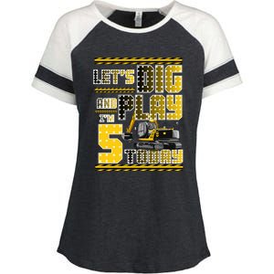 Let's Dig And Play I'm Five 5 Today 5th Birthday Party Excavator Enza Ladies Jersey Colorblock Tee