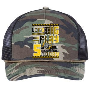 Let's Dig And Play I'm Five 5 Today 5th Birthday Party Excavator Retro Rope Trucker Hat Cap