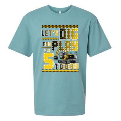 Let's Dig And Play I'm Five 5 Today 5th Birthday Party Excavator Sueded Cloud Jersey T-Shirt