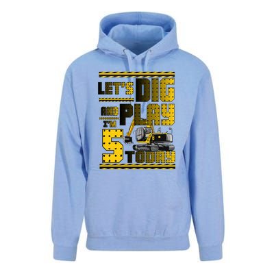 Let's Dig And Play I'm Five 5 Today 5th Birthday Party Excavator Unisex Surf Hoodie