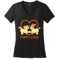 Lucky Dog Animal Rescue Puppy Love Women's V-Neck T-Shirt