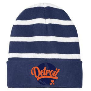 Love Detroit Baseball Striped Beanie with Solid Band