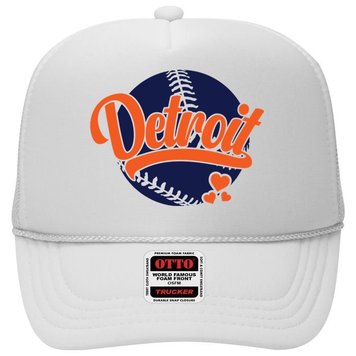 Love Detroit Baseball High Crown Mesh Back Trucker Hat