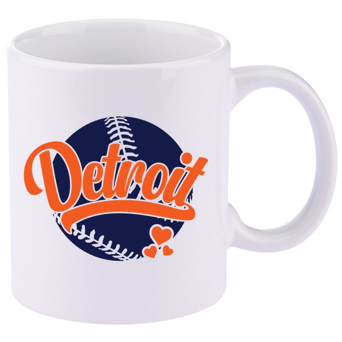 Love Detroit Baseball 11oz C Handle Ceramic Mug