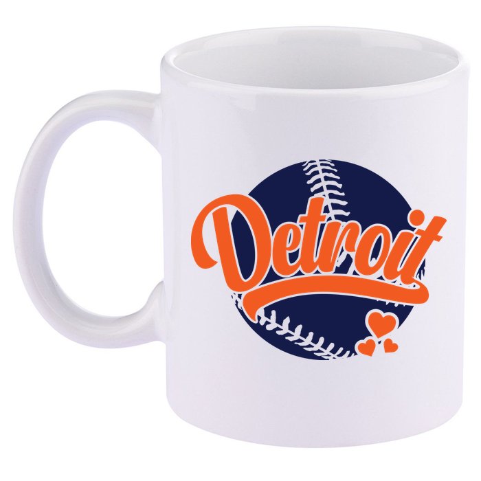 Love Detroit Baseball 11oz C Handle Ceramic Mug