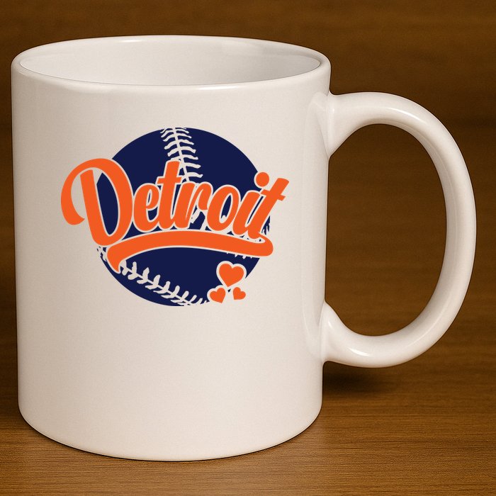 Love Detroit Baseball 11oz C Handle Ceramic Mug