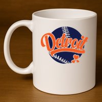 Love Detroit Baseball 11oz C Handle Ceramic Mug
