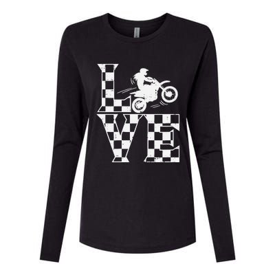 Love Dirt Bike Girl Checkered Flag Motocross Track Race Gift Womens Cotton Relaxed Long Sleeve T-Shirt