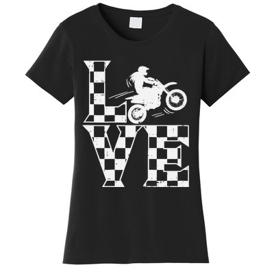 Love Dirt Bike Girl Checkered Flag Motocross Track Race Gift Women's T-Shirt