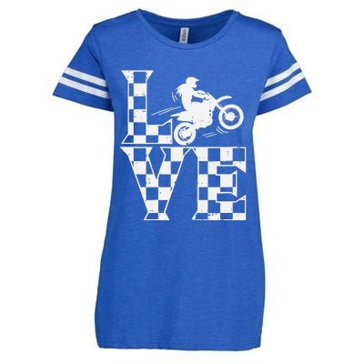 Love Dirt Bike Girl Checkered Flag Motocross Track Race Gift Enza Ladies Jersey Football T-Shirt