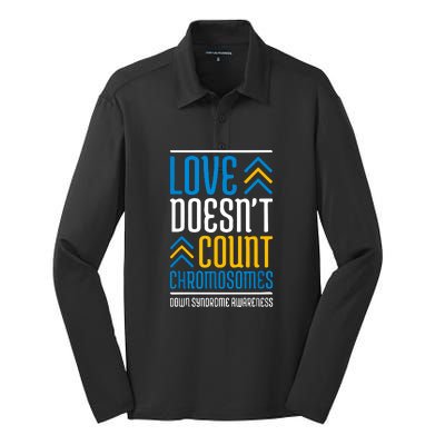 Love Doesn't Count Chromosomes Down Syndrome Awareness Gift Silk Touch Performance Long Sleeve Polo