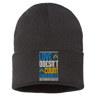 Love Doesn't Count Chromosomes Down Syndrome Awareness Gift Sustainable Knit Beanie