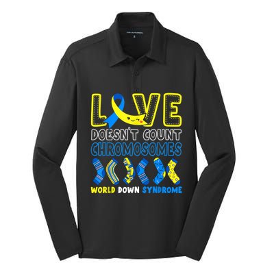 Love Doesn't Count Chromosomes T21 Down Syndrome Awareness  Silk Touch Performance Long Sleeve Polo