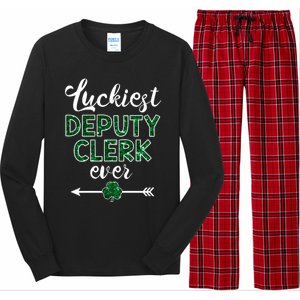 Luckiest Deputy Clerk Ever Gift Funny St Patrick's Day Gift Meaningful Gift Long Sleeve Pajama Set