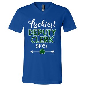 Luckiest Deputy Clerk Ever Gift Funny St Patrick's Day Gift Meaningful Gift V-Neck T-Shirt